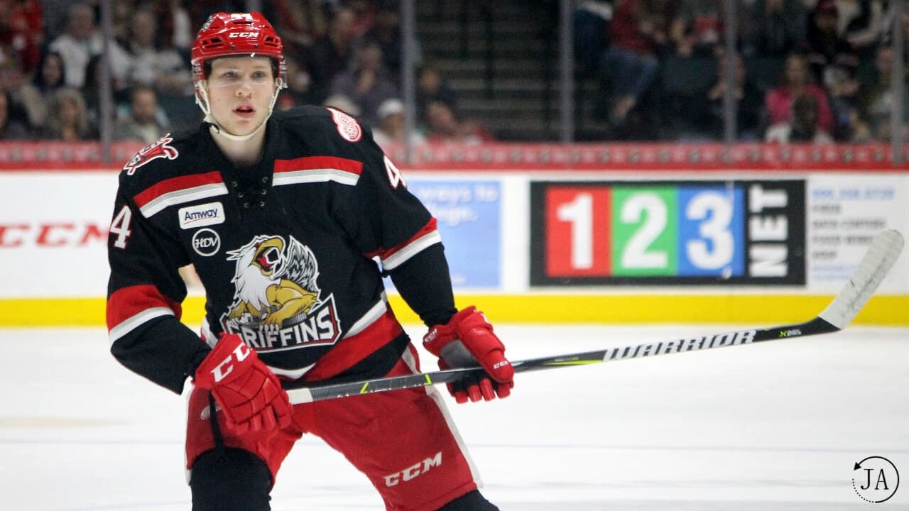 red wings prospect, dennis cholowski, grand rapids griffins, griffins hockey, calder cup, playoffs, playoff hockey, round 1,